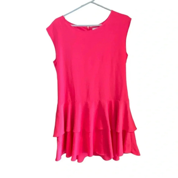 Cece Cynthia Steffe Pink Lily Tiered ruffle Drop Waist cap sleeve relaxed fit - Picture 7 of 9